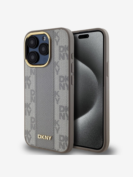 DKNY PU Usnje Checkered Pattern Magsafe Back Cover za iPhone 15 Pro Max Beige DKNY