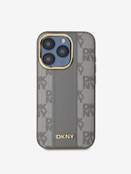 DKNY PU Usnje Checkered Pattern Magsafe Back Cover za iPhone 15 Pro Max Beige DKNY