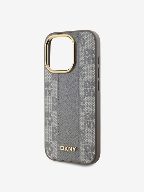 DKNY PU Usnje Checkered Pattern Magsafe Back Cover za iPhone 15 Pro Max Beige DKNY