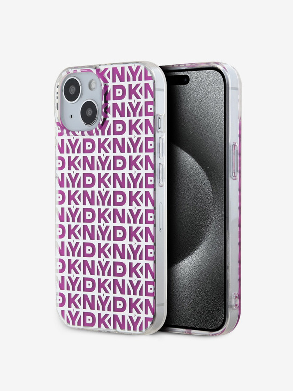 DKNY PC/TPU hrbtni ovitek s ponavljajočim se vzorcem za iPhone 15 roza DKNY