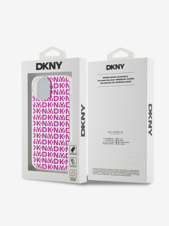 DKNY PC/TPU hrbtni ovitek s ponavljajočim se vzorcem za iPhone 15 roza DKNY
