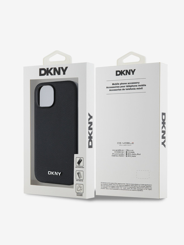 DKNY PU Usnje Silver Metal Logo Magsafe Back Cover za iPhone 14 Black DKNY