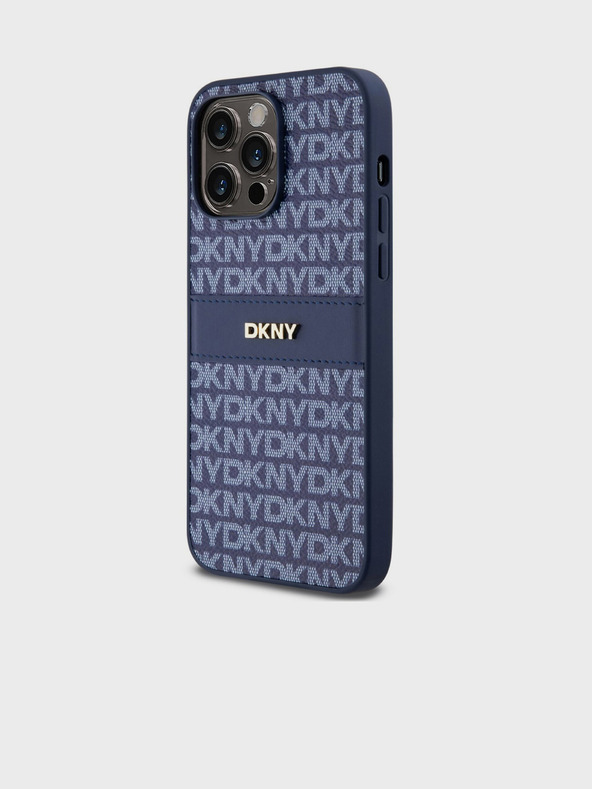 DKNY PU Leather Repeat Pattern Tonal Stripe Back Cover za iPhone 14 Pro Blue DKNY