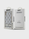 DKNY PU usnje Karetiran vzorec in črtasti hrbtni ovitek za iPhone 13 Beige DKNY
