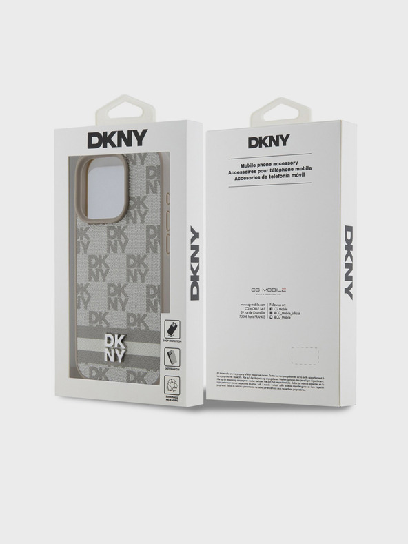 DKNY PU Usnje s kvačkanim vzorcem in črto na hrbtni strani za iPhone 15 Pro Beige DKNY