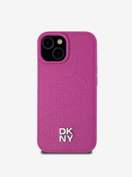 DKNY PU usnje Ponavljajoči se vzorec z logotipom Magsafe hrbtni ovitek za iPhone 15 Pink DKNY