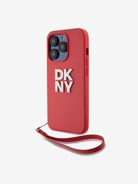 DKNY PU Leather Stack Logo Wrist Strap Back Cover za iPhone 14 Pro Red DKNY