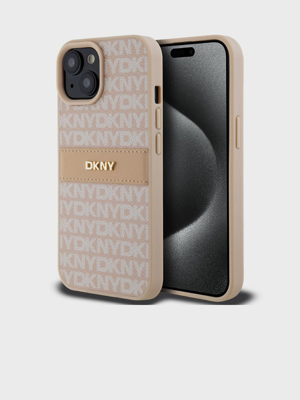 DKNY PU Leather Repeat Pattern Tonal Stripe Back Cover za iPhone 15 Pink DKNY