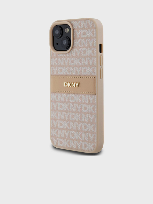 DKNY PU Leather Repeat Pattern Tonal Stripe Back Cover za iPhone 15 Pink DKNY