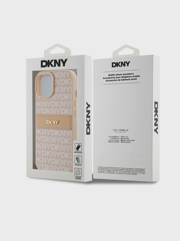 DKNY PU Leather Repeat Pattern Tonal Stripe Back Cover za iPhone 15 Pink DKNY