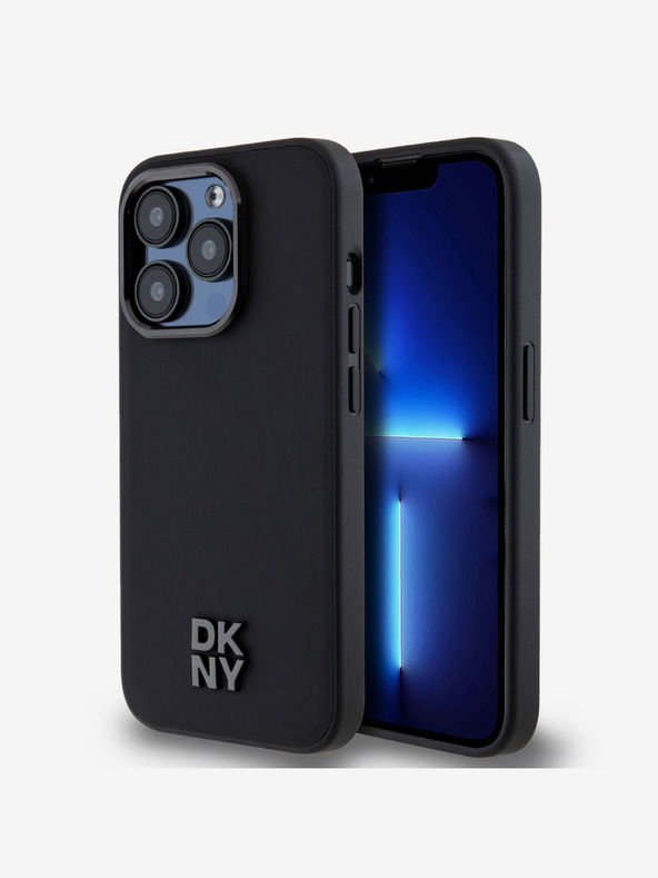 DKNY PU Usnje Stack Logo Magsafe hrbtni ovitek za iPhone 14 Pro Black DKNY