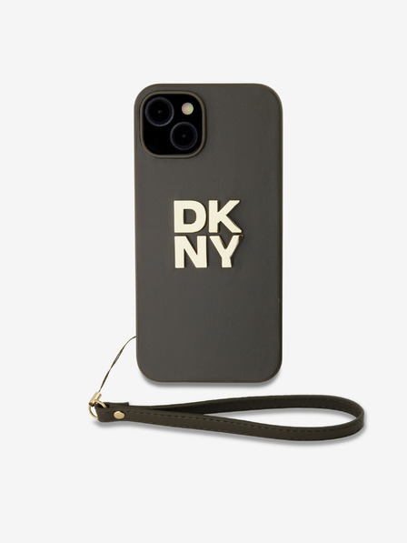 DKNY PU Leather Stack Logo Wrist Strap Back Cover za iPhone 13 Brown DKNY