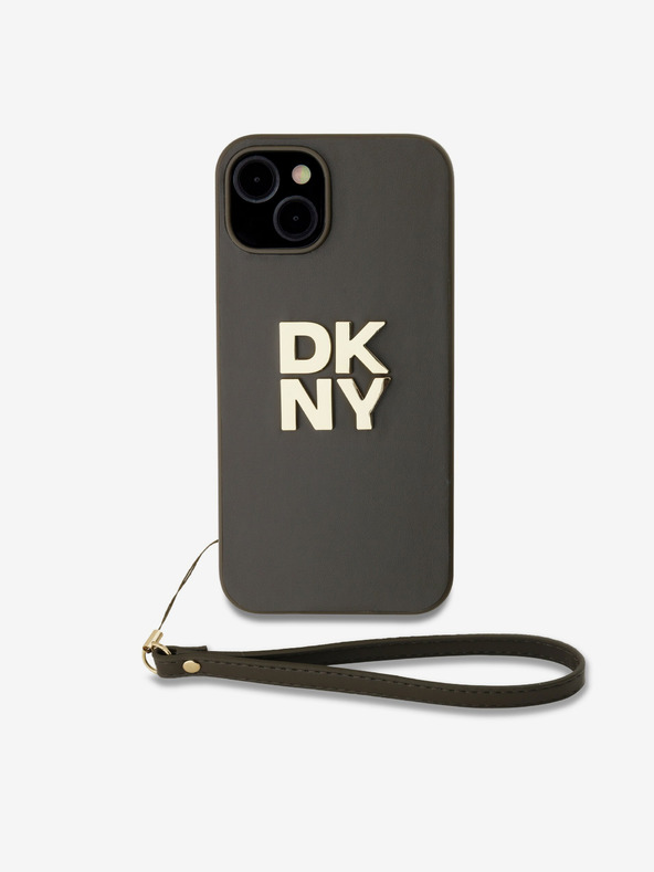 DKNY PU Leather Stack Logo Wrist Strap Back Cover za iPhone 13 Brown DKNY