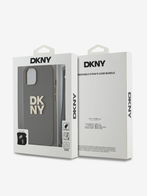 DKNY PU Leather Stack Logo Wrist Strap Back Cover za iPhone 13 Brown DKNY