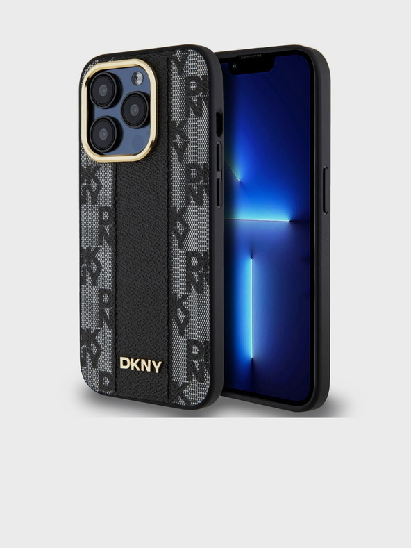 DKNY PU usnje šahiran vzorec Magsafe hrbtni ovitek za iPhone 15 Pro Black DKNY
