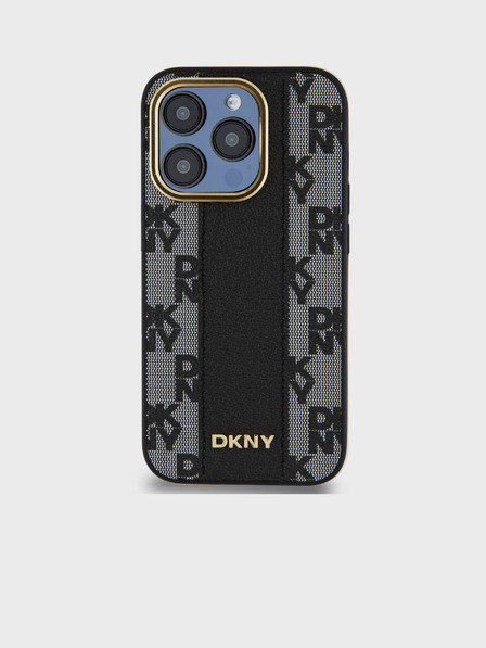 DKNY PU usnje šahiran vzorec Magsafe hrbtni ovitek za iPhone 15 Pro Black DKNY