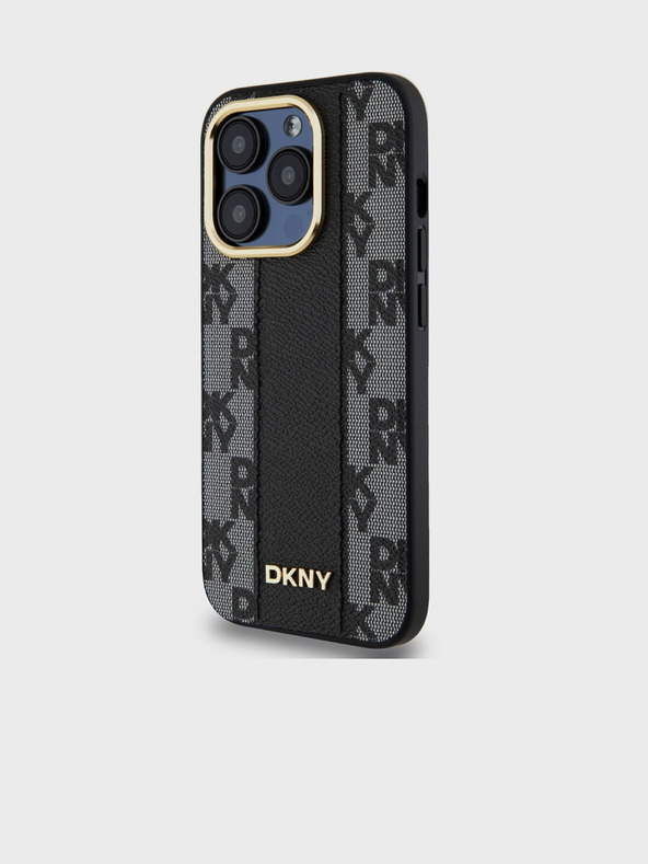 DKNY PU usnje šahiran vzorec Magsafe hrbtni ovitek za iPhone 15 Pro Black DKNY