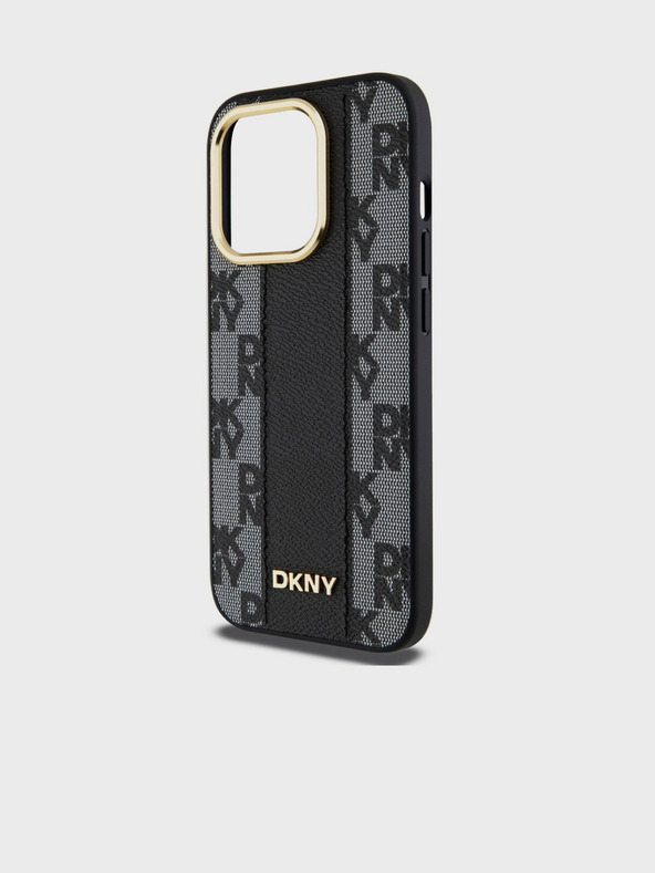 DKNY PU usnje šahiran vzorec Magsafe hrbtni ovitek za iPhone 15 Pro Black DKNY