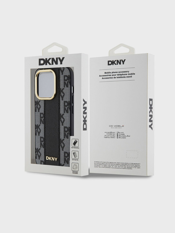 DKNY PU usnje šahiran vzorec Magsafe hrbtni ovitek za iPhone 15 Pro Black DKNY