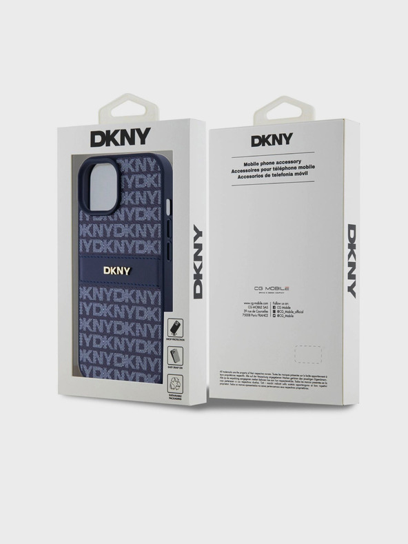 DKNY PU Leather Repeat Pattern Tonal Stripe Back Cover za iPhone 15 Blue DKNY