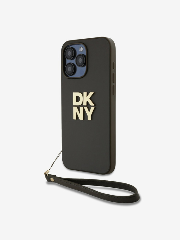 DKNY PU Leather Stack Logo Wrist Strap Back Cover za iPhone 14 Pro Max Brown DKNY