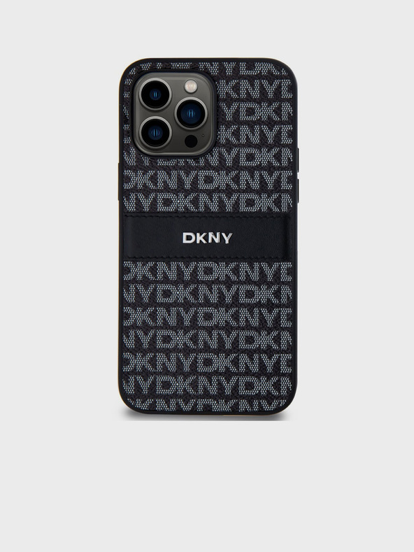 DKNY PU usnje s ponavljajočim se vzorcem Tonal Stripe Back Cover za iPhone 14 Pro Black DKNY