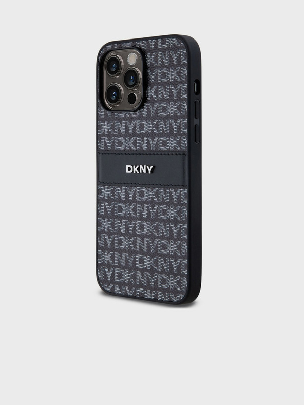 DKNY PU usnje s ponavljajočim se vzorcem Tonal Stripe Back Cover za iPhone 14 Pro Black DKNY