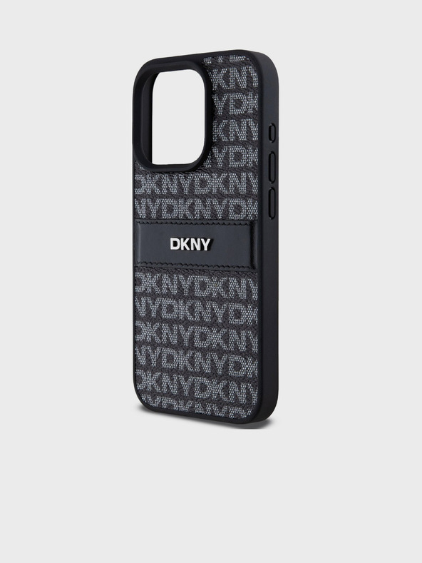 DKNY PU usnje s ponavljajočim se vzorcem Tonal Stripe Back Cover za iPhone 14 Pro Black DKNY