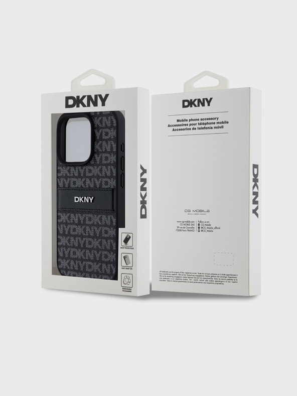 DKNY PU usnje s ponavljajočim se vzorcem Tonal Stripe Back Cover za iPhone 14 Pro Black DKNY