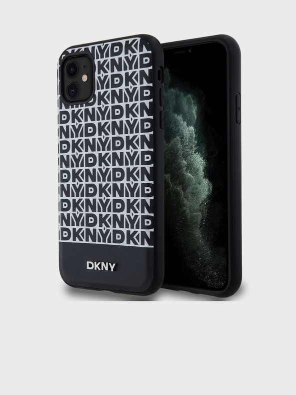 DKNY PU Usnje Ponavljajoči se vzorec Spodnji trak MagSafe hrbtni ovitek za iPhone 11 Črna DKNY