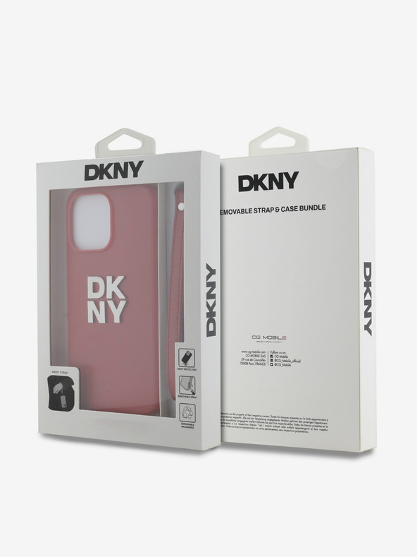 DKNY PU Leather Stack Logo Wrist Strap Back Cover za iPhone 15 Pro Red DKNY