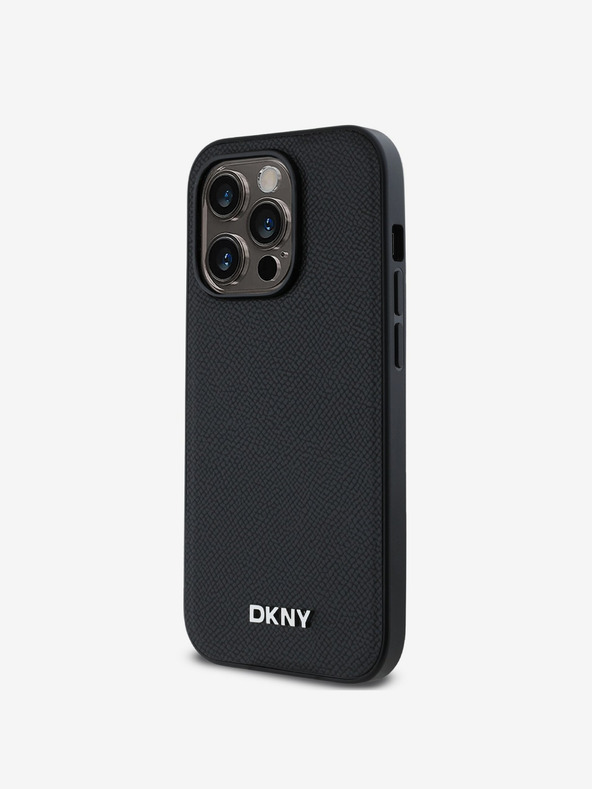 DKNY PU Usnje Silver Metal Logo Magsafe hrbtni ovitek za iPhone 14 Pro Black DKNY
