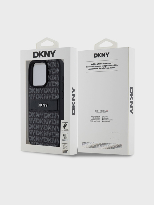 DKNY PU Usnje Ponavljajoči se vzorec Tonal Stripe Back Cover za iPhone 14 Pro Max Black DKNY