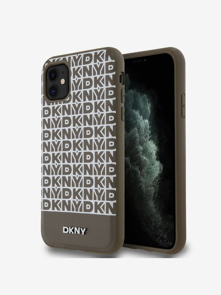DKNY PU usnje s ponavljajočim se vzorcem spodnjega traku MagSafe hrbtni ovitek za iPhone 11 rjav DKNY