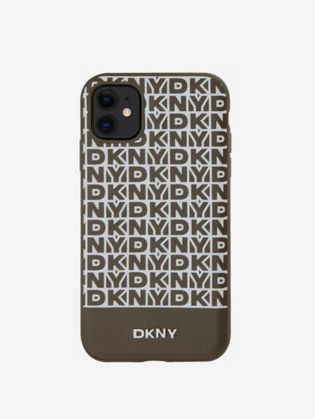 DKNY PU usnje s ponavljajočim se vzorcem spodnjega traku MagSafe hrbtni ovitek za iPhone 11 rjav DKNY