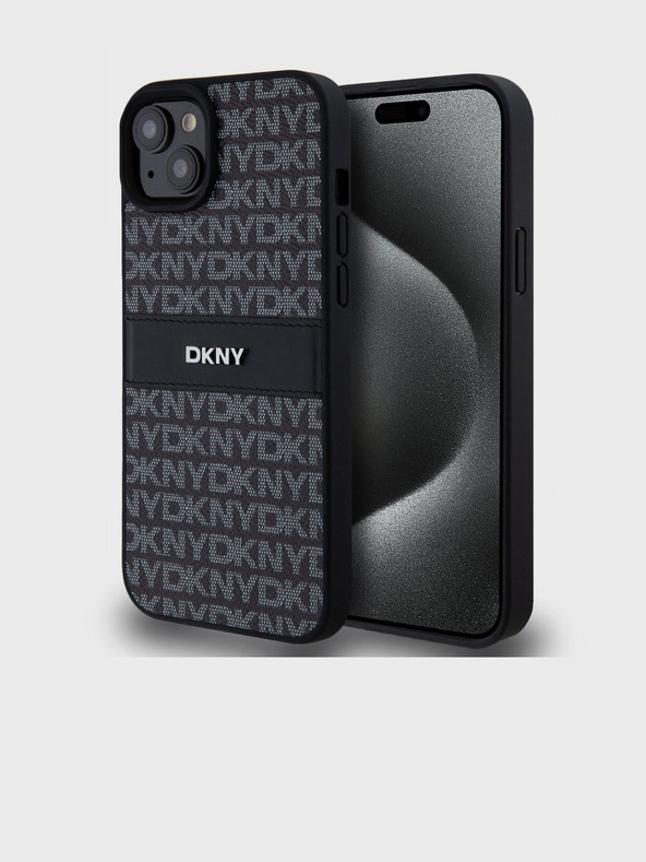 DKNY PU Leather Repeat Pattern Tonal Stripe Back Cover za iPhone 15 Plus Black DKNY
