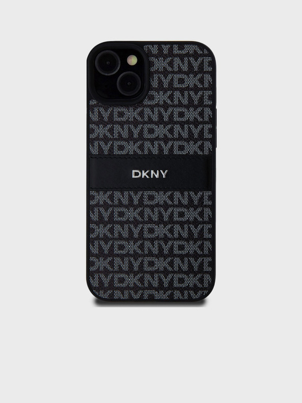 DKNY PU Leather Repeat Pattern Tonal Stripe Back Cover za iPhone 15 Plus Black DKNY