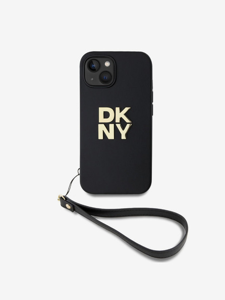 DKNY PU Leather Stack Logo Wrist Strap Back Cover za iPhone 13 Black DKNY
