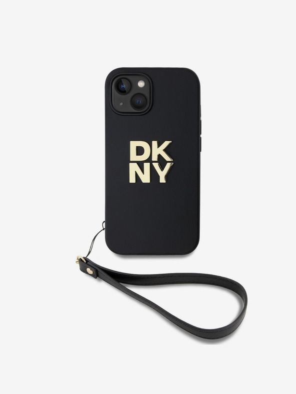 DKNY PU Leather Stack Logo Wrist Strap Back Cover za iPhone 13 Black DKNY