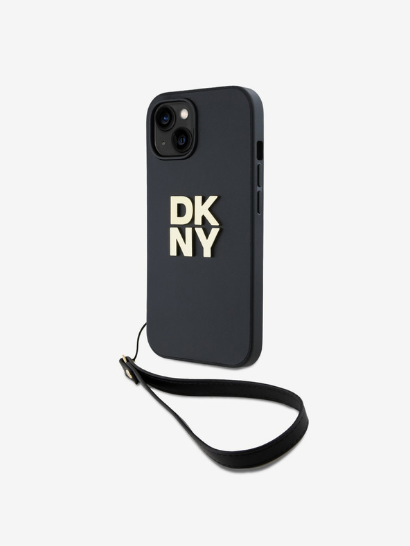 DKNY PU Leather Stack Logo Wrist Strap Back Cover za iPhone 13 Black DKNY