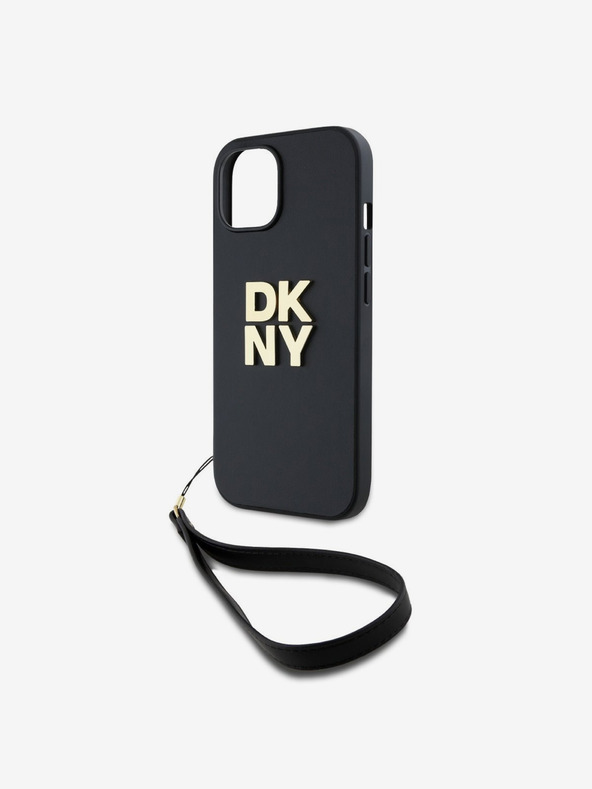 DKNY PU Leather Stack Logo Wrist Strap Back Cover za iPhone 13 Black DKNY