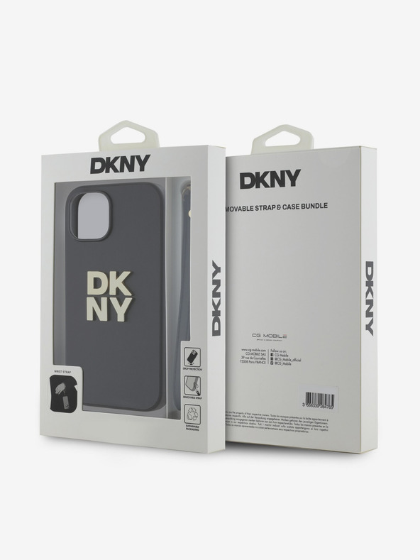 DKNY PU Leather Stack Logo Wrist Strap Back Cover za iPhone 13 Black DKNY