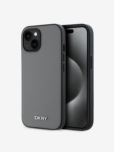 DKNY PU Leather Silver Metal Logo Magsafe Back Cover za iPhone 14 Grey DKNY