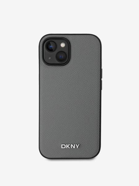 DKNY PU Leather Silver Metal Logo Magsafe Back Cover za iPhone 14 Grey DKNY
