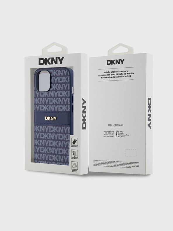 DKNY PU Leather Repeat Pattern Tonal Stripe Back Cover za iPhone 14 Blue DKNY