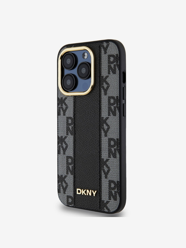 DKNY PU Usnje Checkered Pattern Magsafe Back Cover za iPhone 15 Pro Max Black DKNY