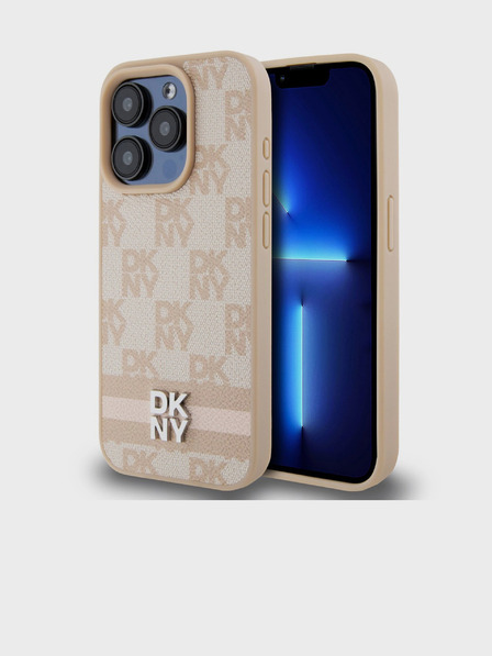 DKNY PU Usnje Checkered Pattern and Stripe Back Cover za iPhone 14 Pro Pink DKNY