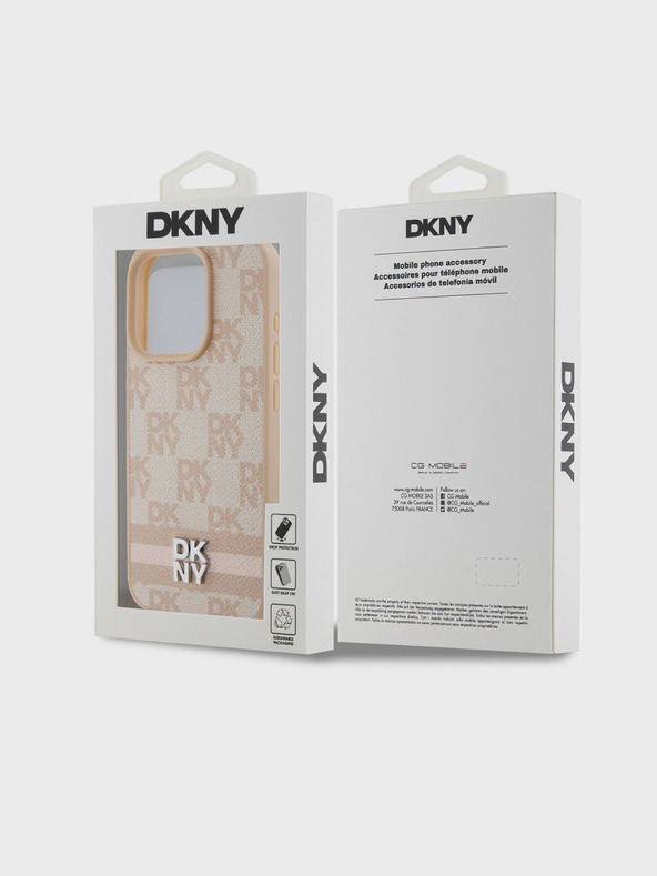 DKNY PU Usnje Checkered Pattern and Stripe Back Cover za iPhone 14 Pro Pink DKNY
