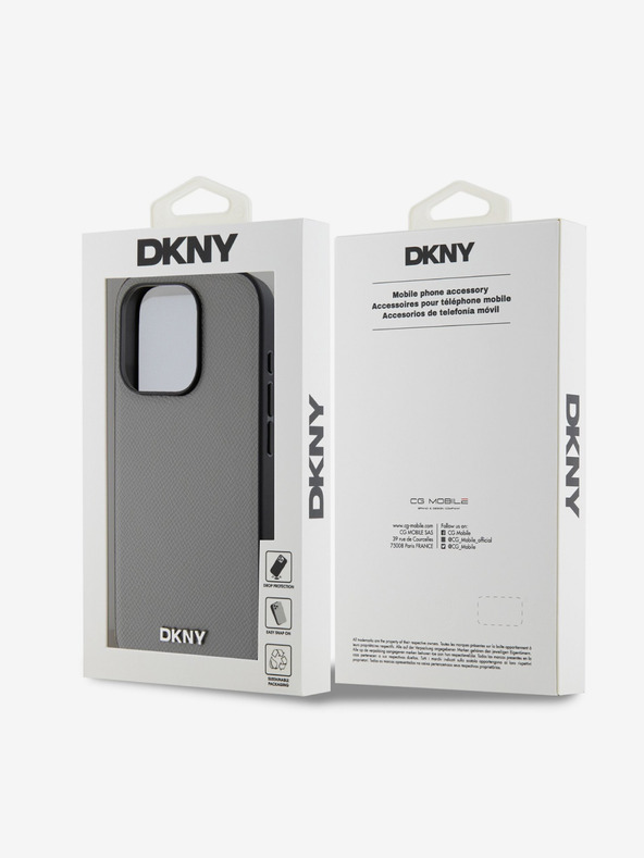 DKNY PU Usnje Silver Metal Logo Magsafe hrbtni ovitek za iPhone 14 Pro Grey DKNY