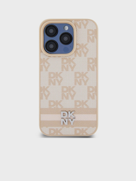 DKNY PU Usnje s kvačkanim vzorcem in črto na hrbtni strani za iPhone 14 Pro Max Pink DKNY